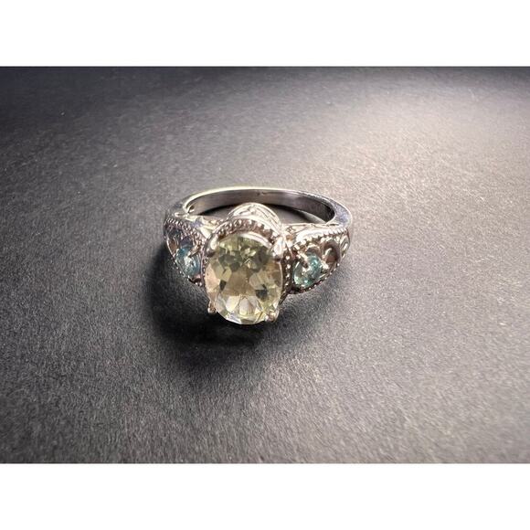 Prasiolite and apatite ring in platinum over copper size 8 - Picture 2 of 16
